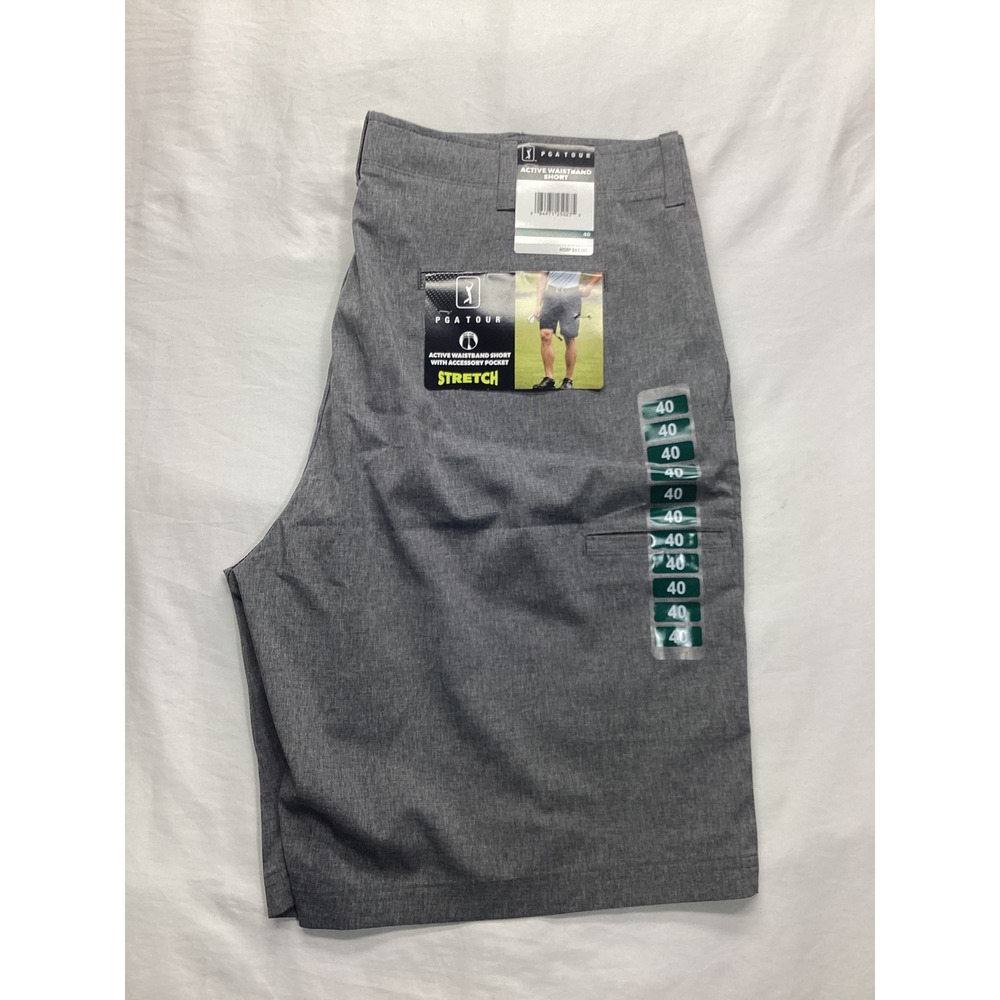 PGA TOUR Mens Active Waistband Golf Shorts Grey Stretch Accessory Pocket Size 40 - Picture 3 of 6